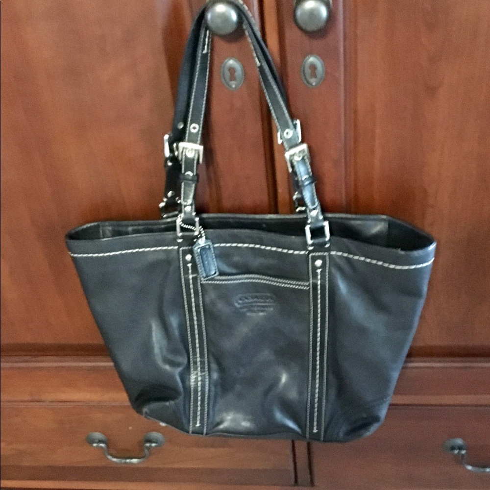Black leather Coach purse/tote